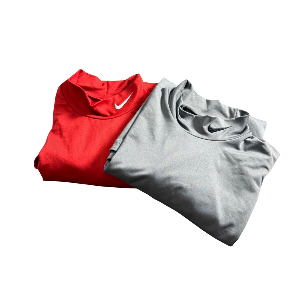 Nike Pro Combat Mock Neck Long Sleeve Compression Shirt Set Red Gray Mens XL 2